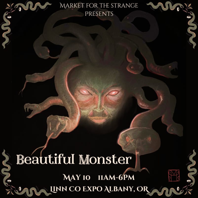 A flyer for the "Cursed Carnival" event, featuring a slightly creepy clown face with two open hands turned upwards. The clown has blue hair, tear makeup, and a bright red nose. Her teeth look mildly vampiric. The poster lists the event as occuring on April 27th from 11AM to 6PM at the Salem Convention Center